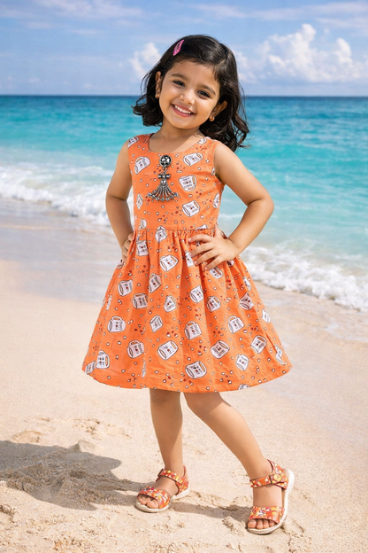 Girls Printed Cotton Sleeveless Dress ctn590