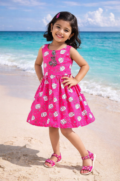 Girls Printed Cotton Sleeveless Dress ctn590
