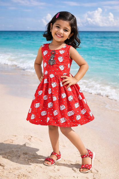 Girls Printed Cotton Sleeveless Dress ctn590