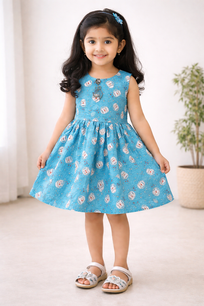 Girls Printed Cotton Sleeveless Dress ctn590