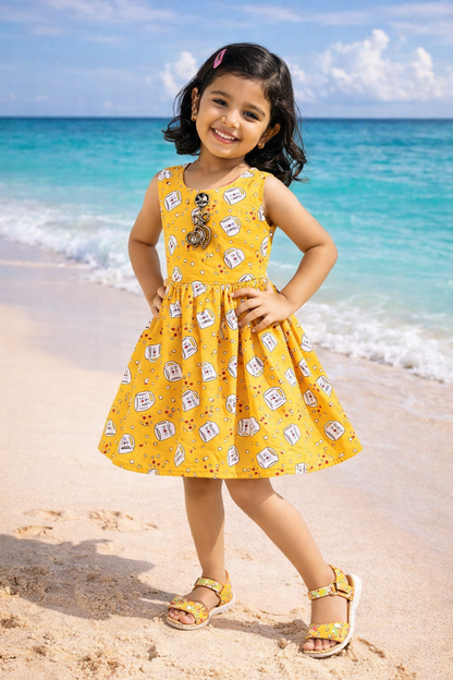 Girls Printed Cotton Sleeveless Dress ctn590