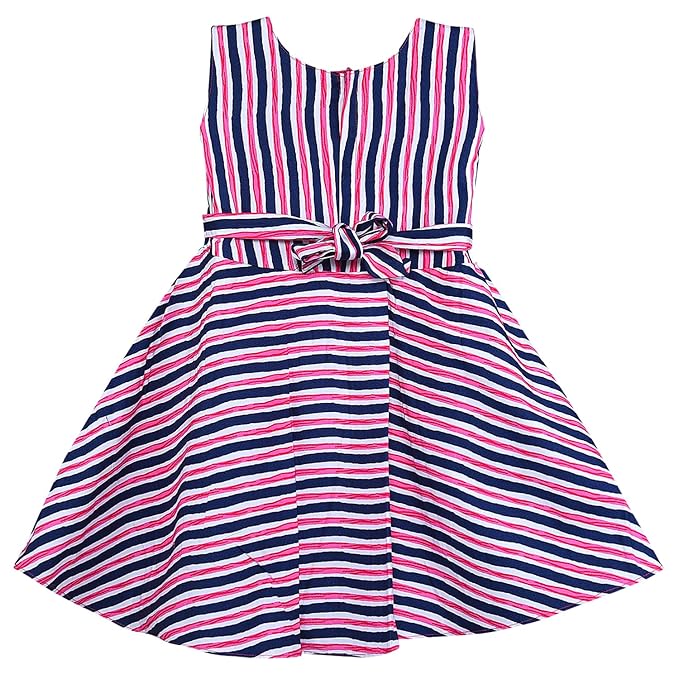 Girls Striped Cotton Sleeveless Dress with Bow Detail ctn595