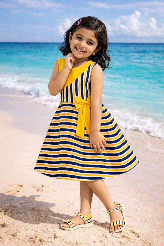Girls Striped Cotton Sleeveless Dress with Bow Detail ctn595