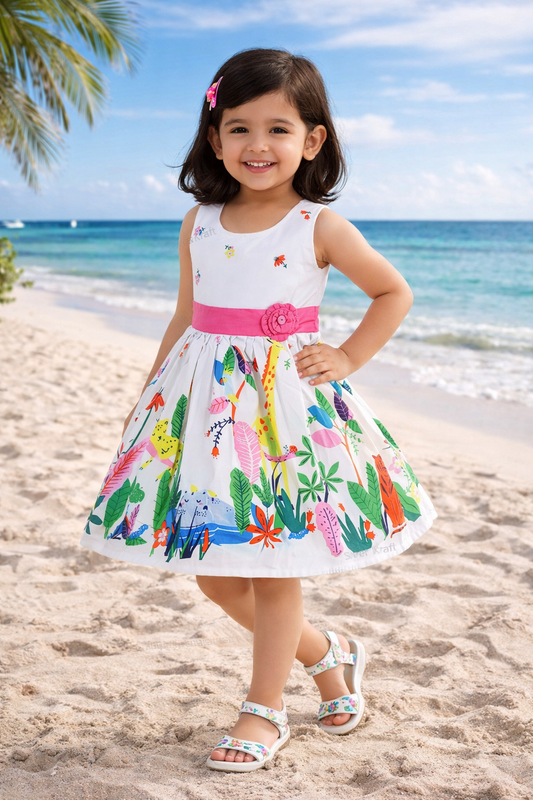 Girls Midi/Knee Length Casual Dress ctn616wht