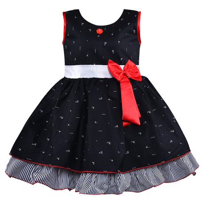Girls A-line Graphic Printed dress with bow detail ctn618