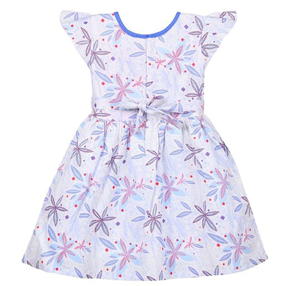 Girls White Floral Cotton Party Dress with Blue Bow – Cute Flutter Sleeve Kids Dress