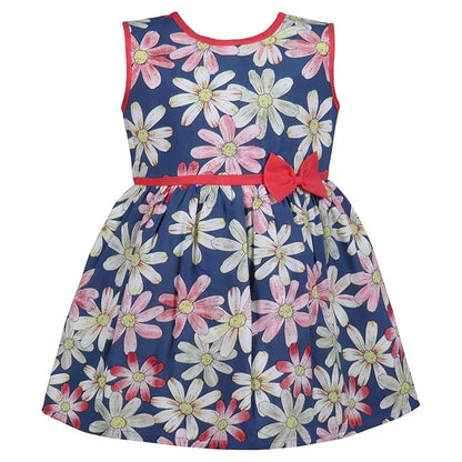 Girls Floral Printed Cotton Sleeveless Dress with Bow