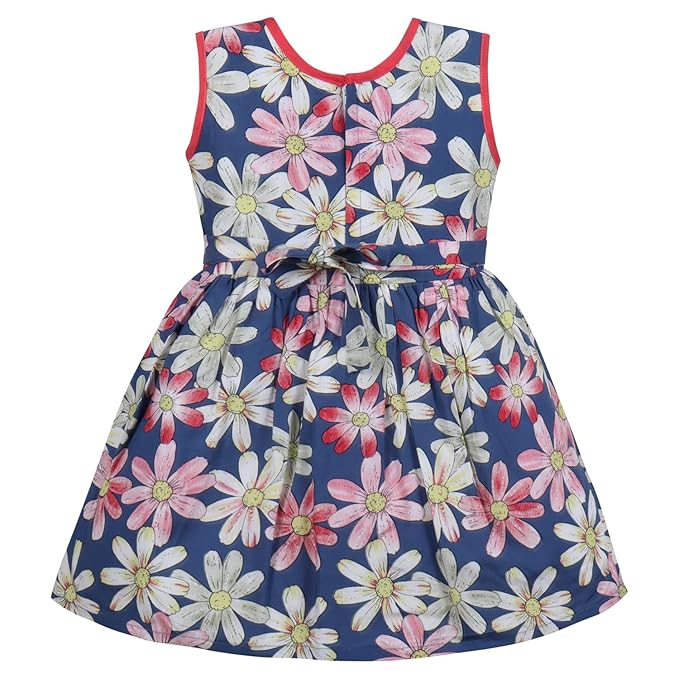 Girls Floral Printed Cotton Sleeveless Dress with Bow