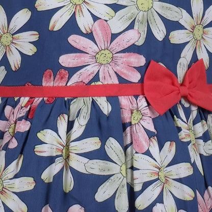 Girls Floral Printed Cotton Sleeveless Dress with Bow