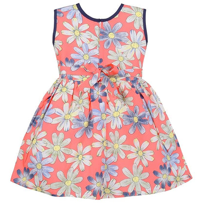 Girls Floral Printed Cotton Sleeveless Dress with Bow