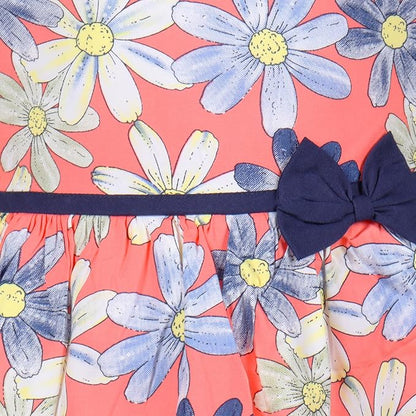 Girls Floral Printed Cotton Sleeveless Dress with Bow