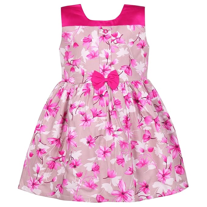 Girls Floral Printed Cotton Sleeveless Party & Casual Frock with Bow Detail ctn622