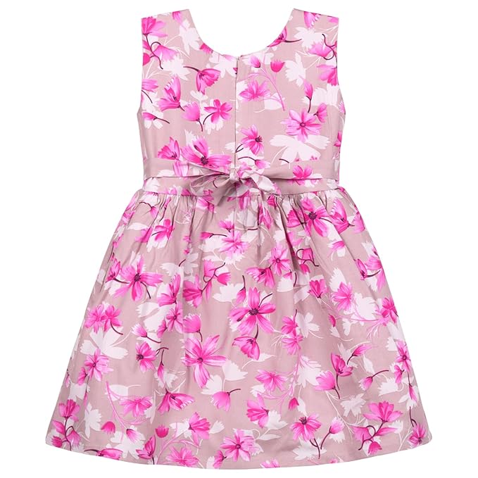 Girls Floral Printed Cotton Sleeveless Party & Casual Frock with Bow Detail ctn622