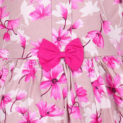 Girls Floral Printed Cotton Sleeveless Party & Casual Frock with Bow Detail ctn622