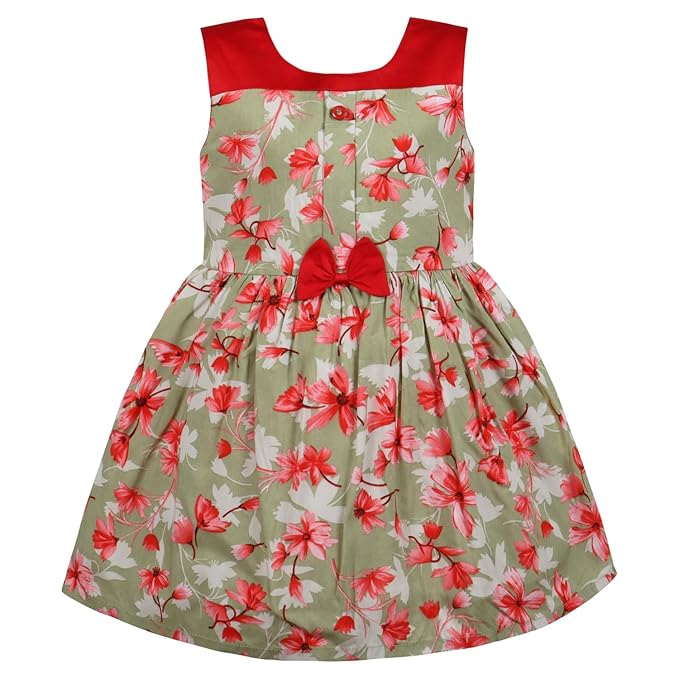 Girls Floral Printed Cotton Sleeveless Party & Casual Frock with Bow Detail ctn622