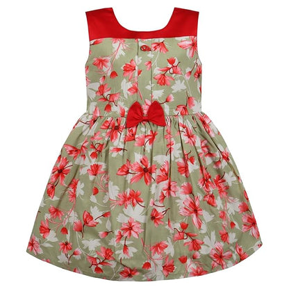 Girls Floral Printed Cotton Sleeveless Party & Casual Frock with Bow Detail ctn622