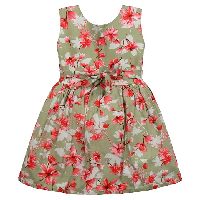Girls Floral Printed Cotton Sleeveless Party & Casual Frock with Bow Detail ctn622