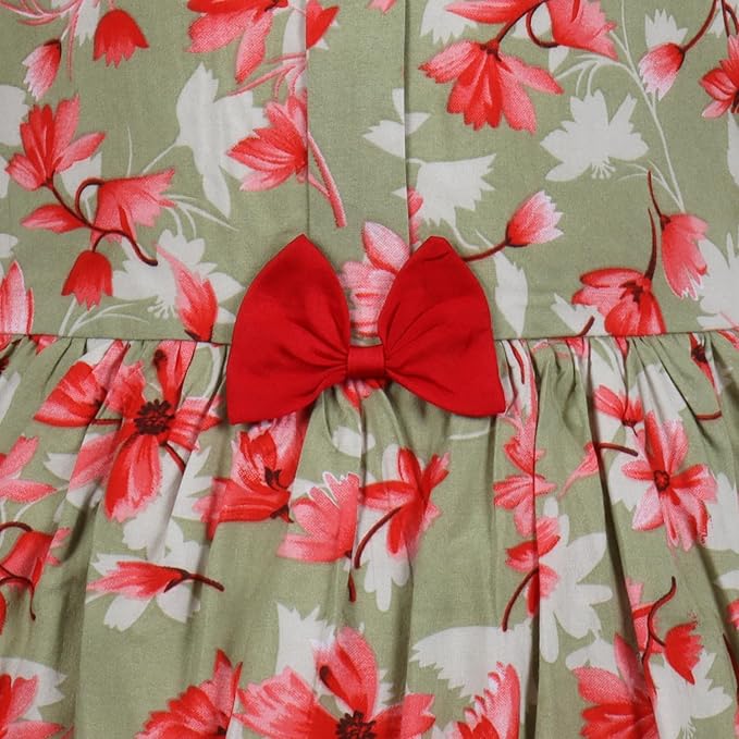 Girls Floral Printed Cotton Sleeveless Party & Casual Frock with Bow Detail ctn622
