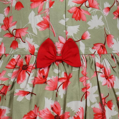 Girls Floral Printed Cotton Sleeveless Party & Casual Frock with Bow Detail ctn622