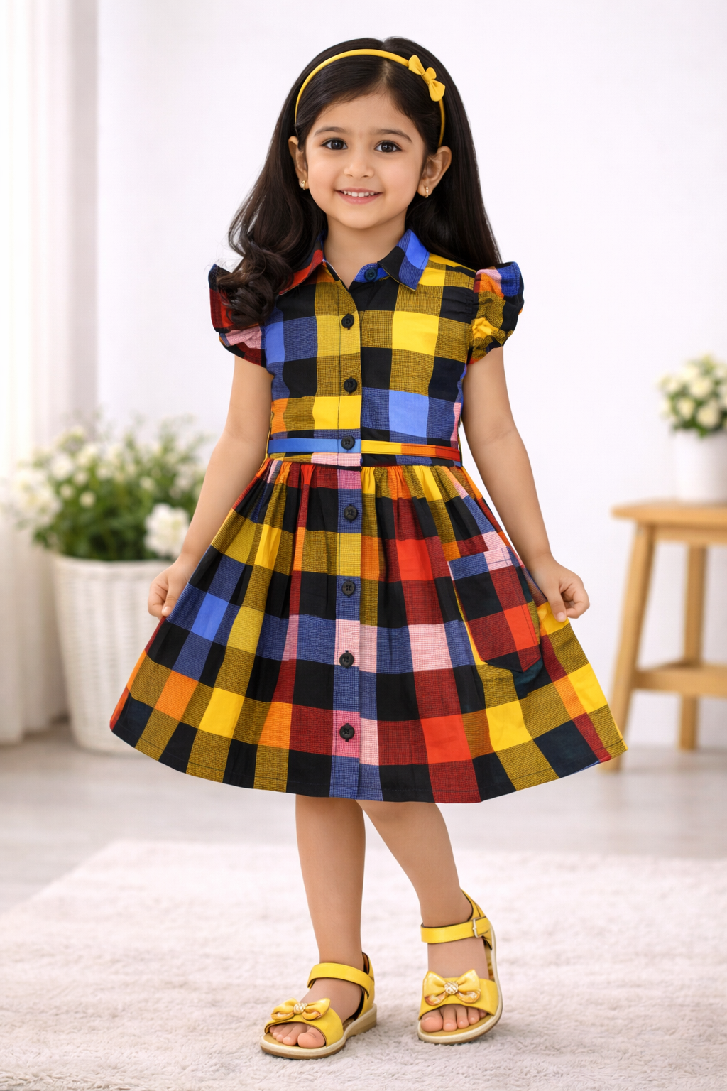 Girls Summer Cotton Checked Fit and Flare Frock Dress ctn643