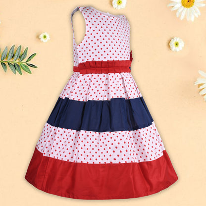 Baby Girls Polka Dot Dress with Red and Navy Stripes (ctnp657rd)