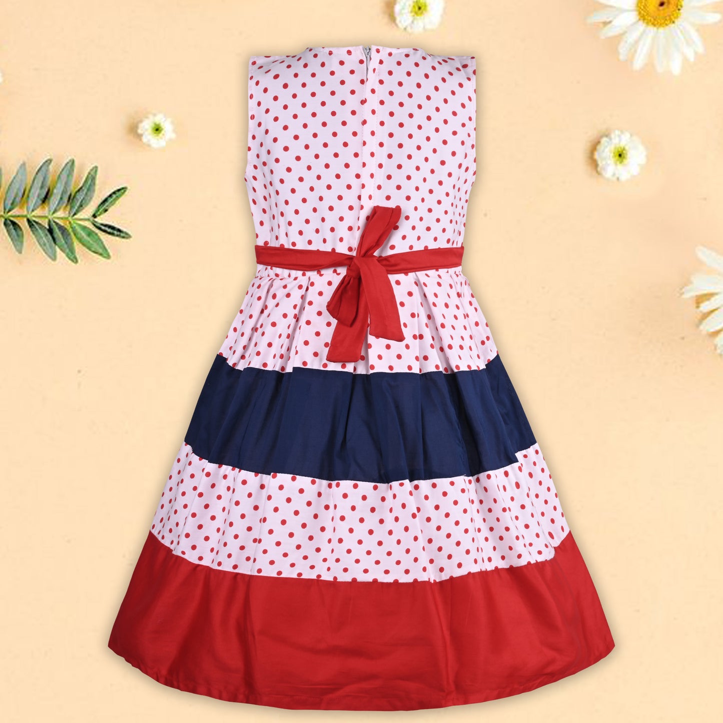 Baby Girls Polka Dot Dress with Red and Navy Stripes (ctnp657rd)