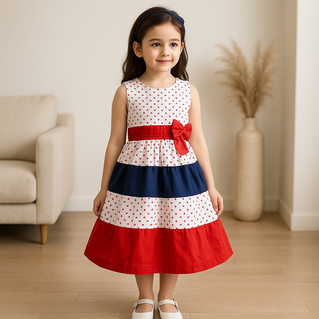 Baby Girls Polka Dot Dress with Red and Navy Stripes (ctnp657rd)