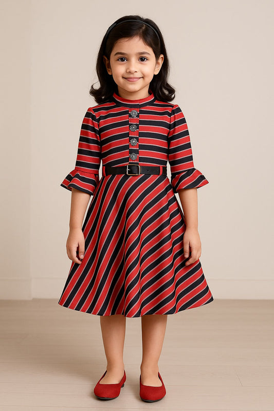 Girls A-line Striped Velvet Party dress - Wish Karo
