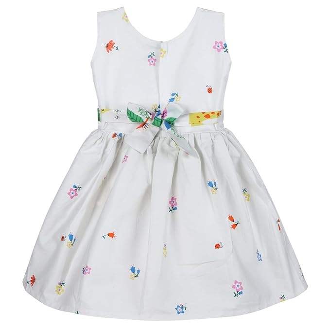 Girls White Jungle Print Cotton Sleeveless Dress with Pink Waist Belt - Wish Karo - photo 3
