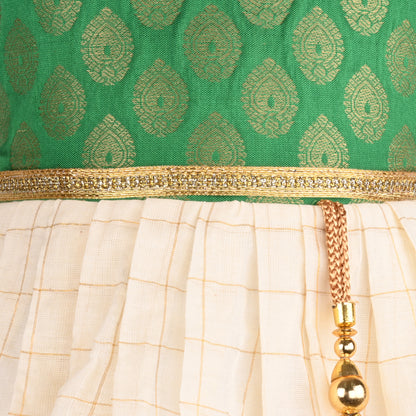 Baby Girls Traditional Onam Pattu Dress with Brocade Design fe3546grn