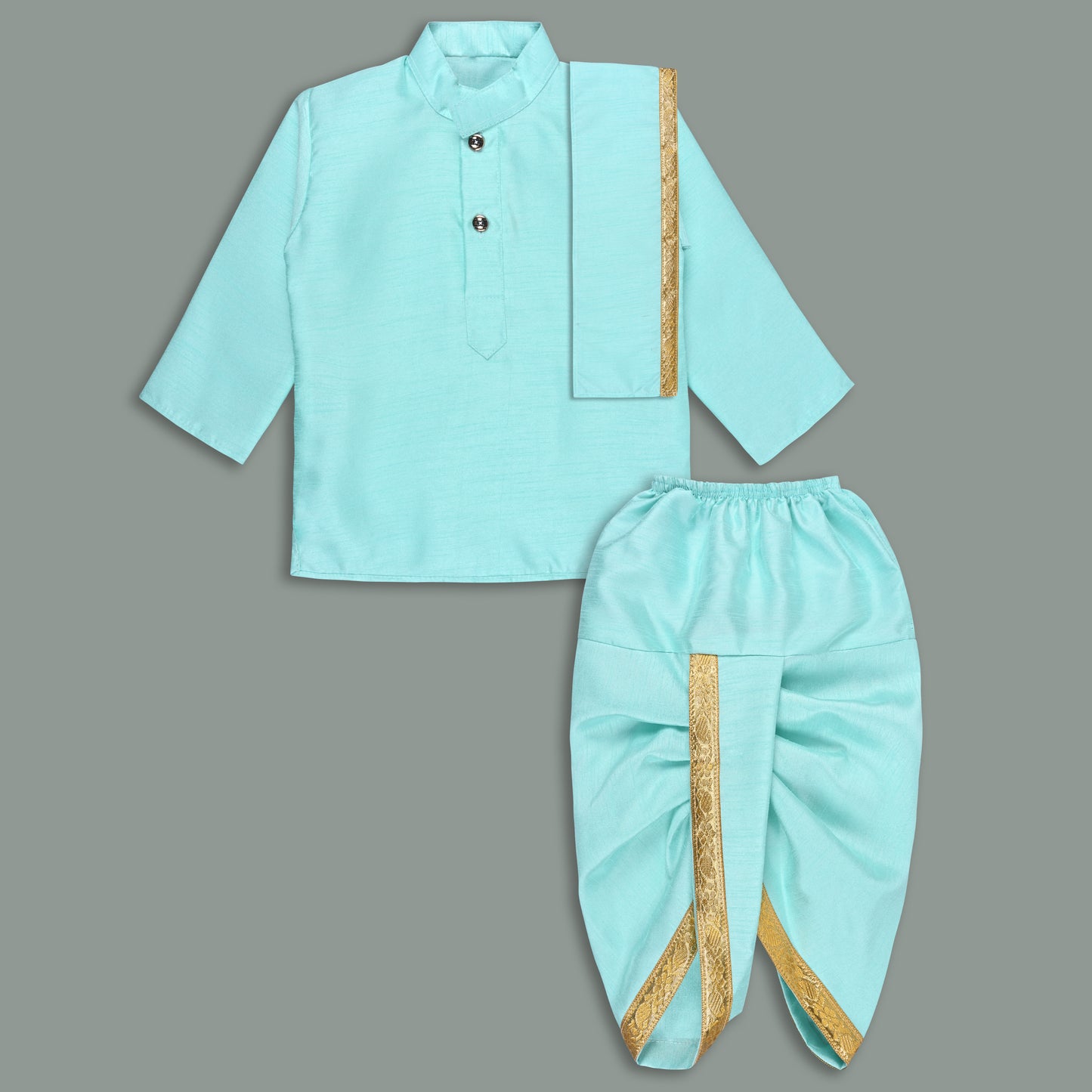 Boys Traditional Art Silk Kurta and Dhoti Set – Gold Detailing