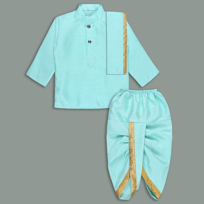 Boys Traditional Art Silk Kurta and Dhoti Set – Gold Detailing