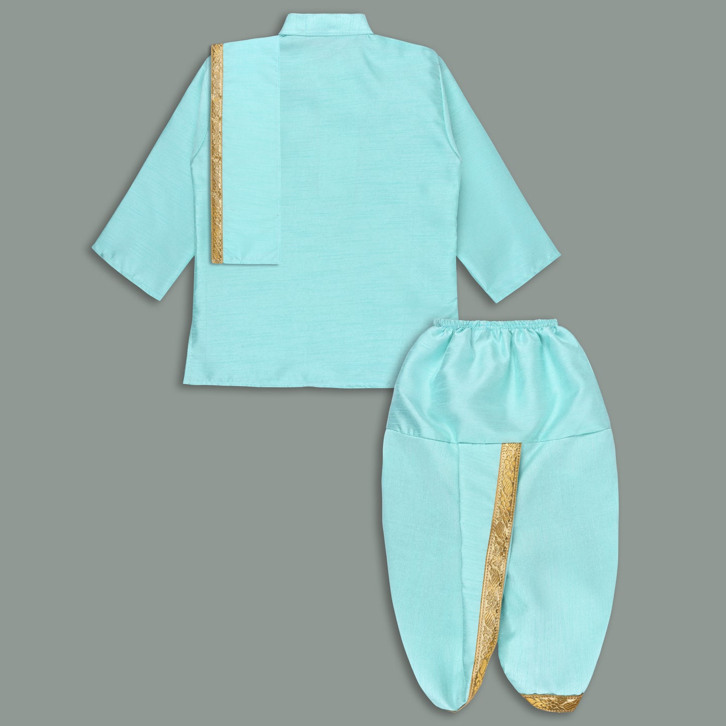 Boys Traditional Art Silk Kurta and Dhoti Set – Gold Detailing
