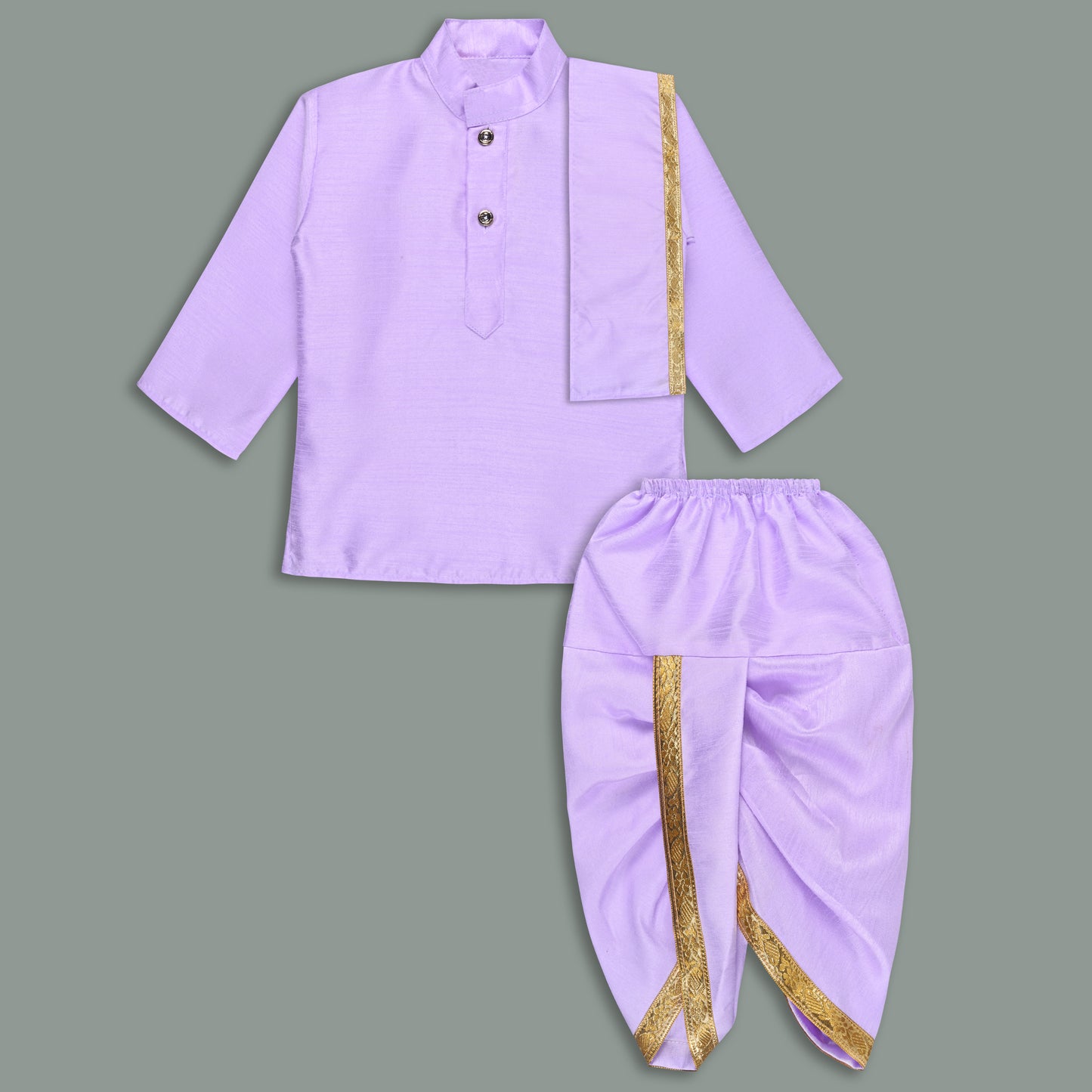 Boys Traditional Art Silk Kurta and Dhoti Set – Gold Detailing