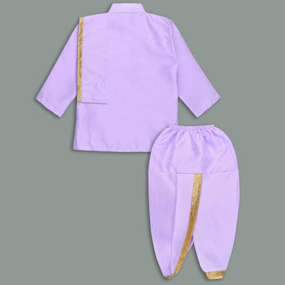 Boys Traditional Art Silk Kurta and Dhoti Set – Gold Detailing