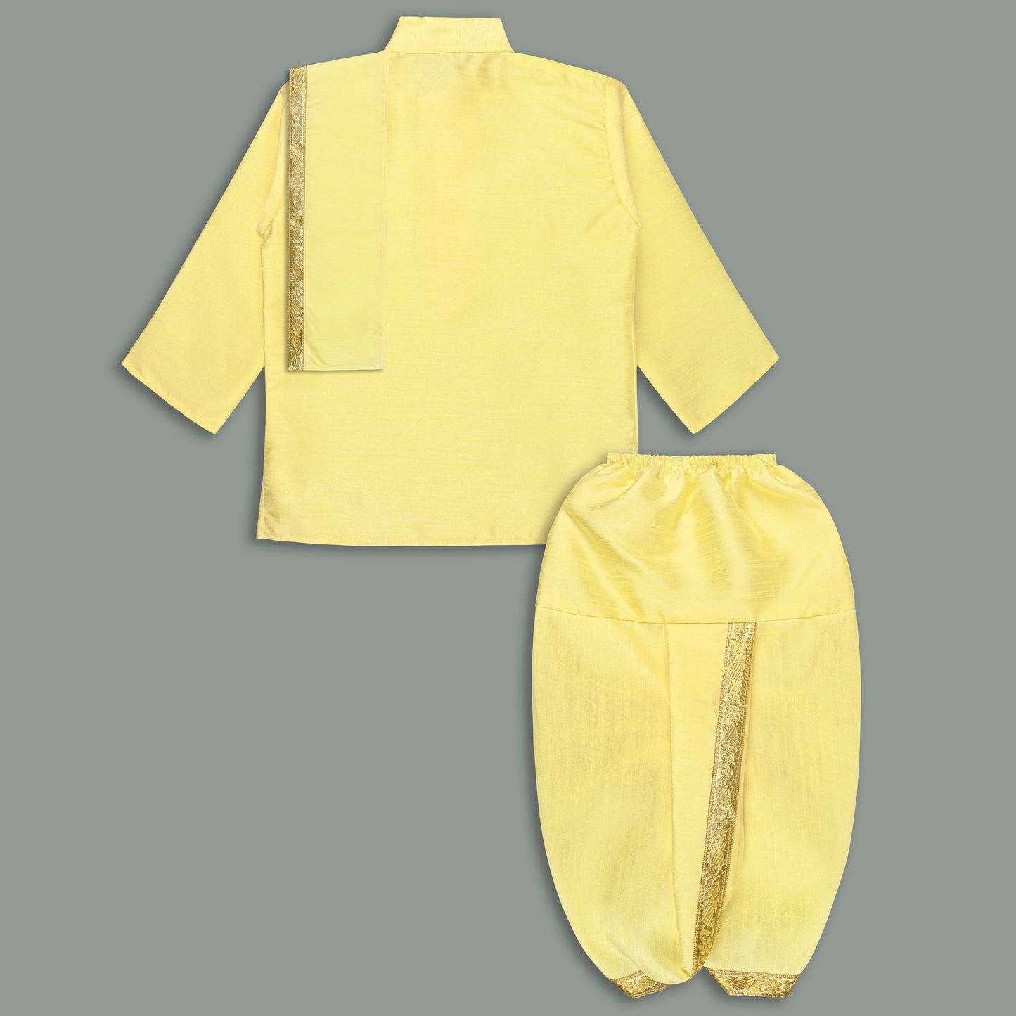 Boys Traditional Art Silk Kurta and Dhoti Set – Gold Detailing