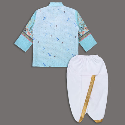 Boys Traditional Printed Art Silk Kurta and Dhoti Set