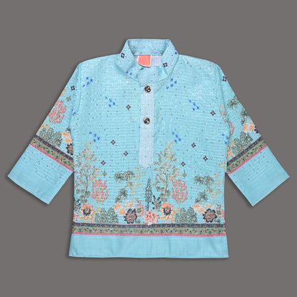 Boys Traditional Printed Art Silk Kurta and Dhoti Set