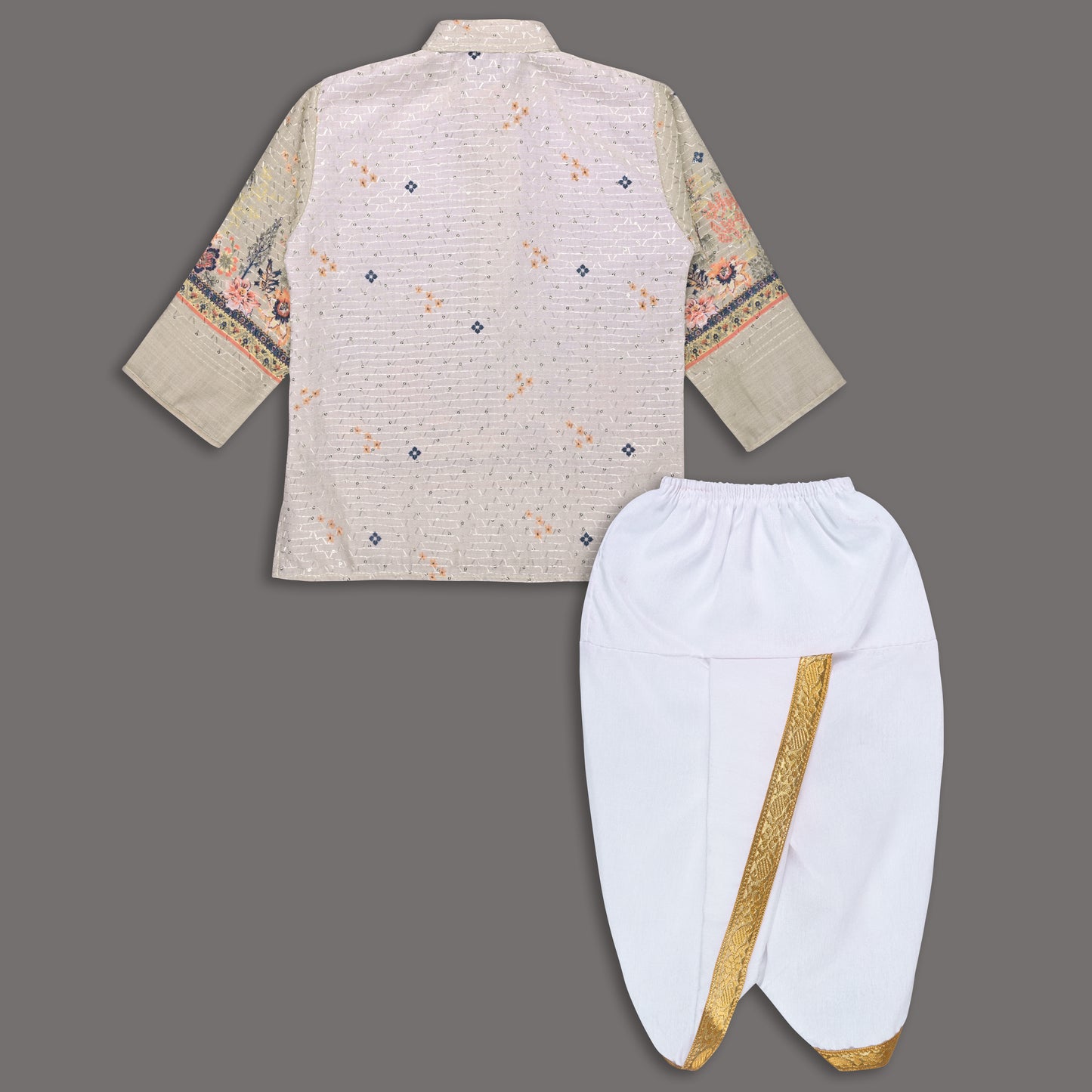 Boys Traditional Printed Art Silk Kurta and Dhoti Set