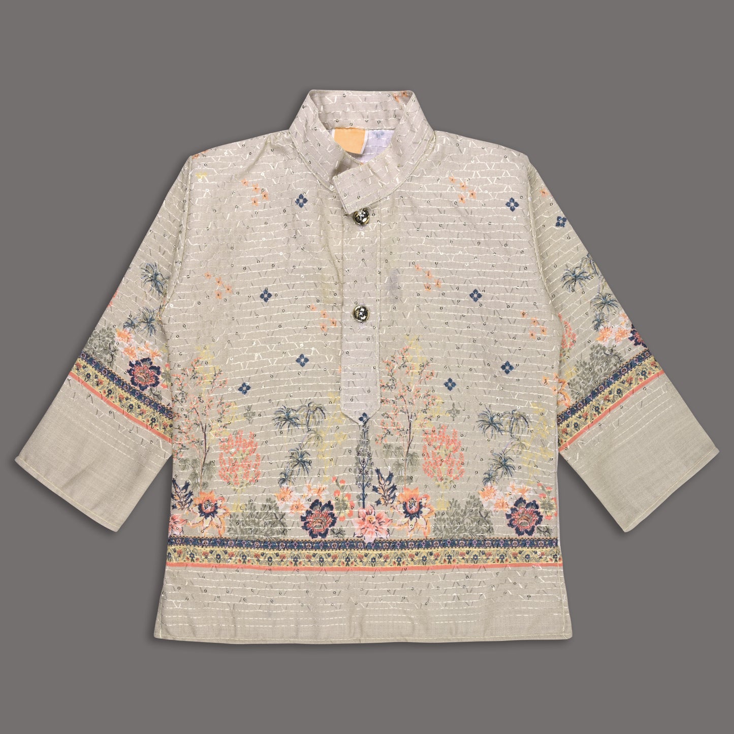 Boys Traditional Printed Art Silk Kurta and Dhoti Set