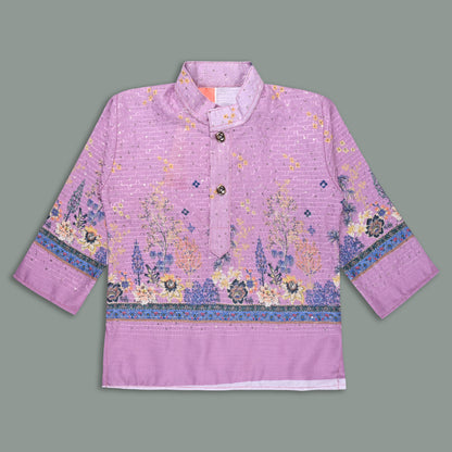 Boys Traditional Printed Art Silk Kurta and Dhoti Set