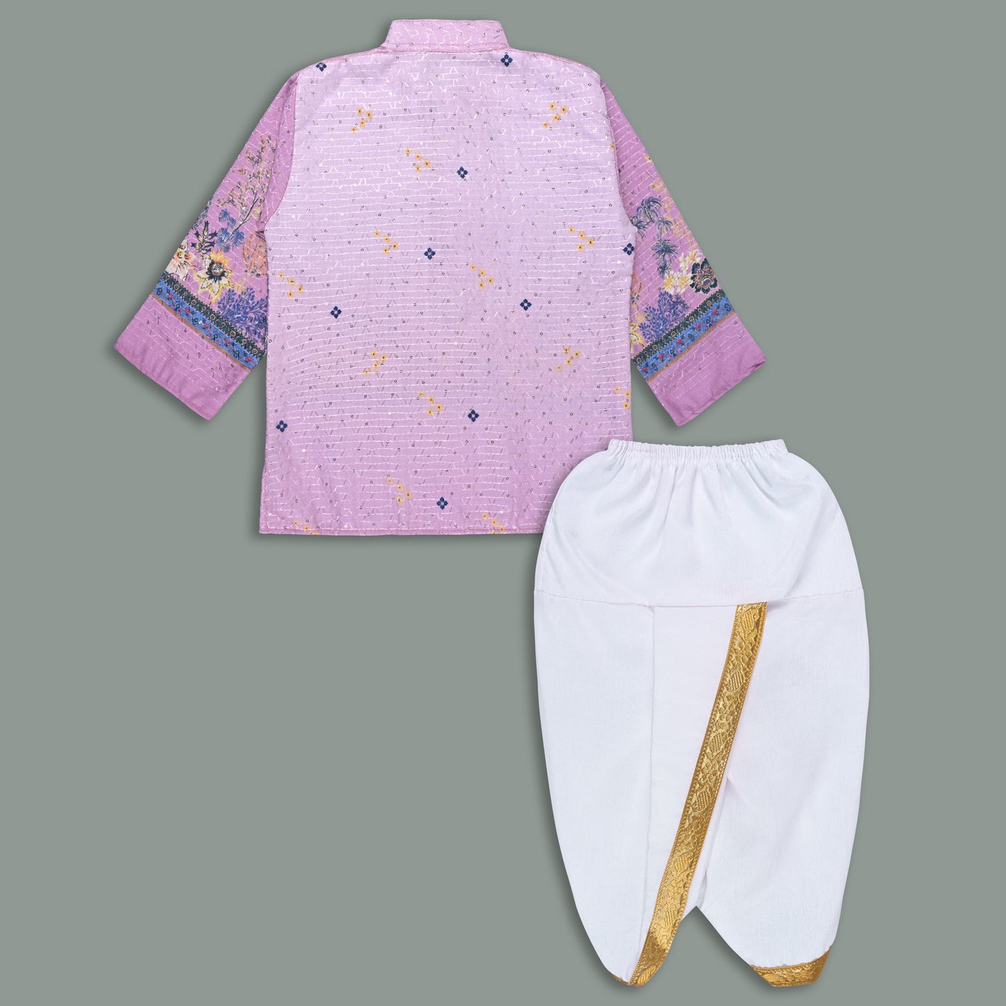 Boys Traditional Printed Art Silk Kurta and Dhoti Set