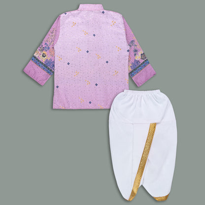 Boys Traditional Printed Art Silk Kurta and Dhoti Set