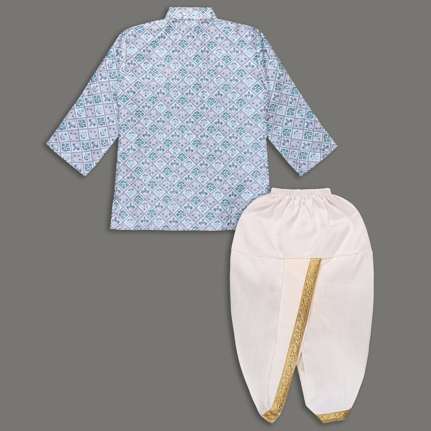 Boys Traditional Printed Art Silk Kurta and Dhoti Set