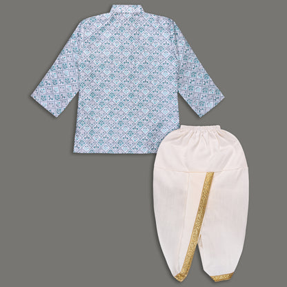Boys Traditional Printed Art Silk Kurta and Dhoti Set