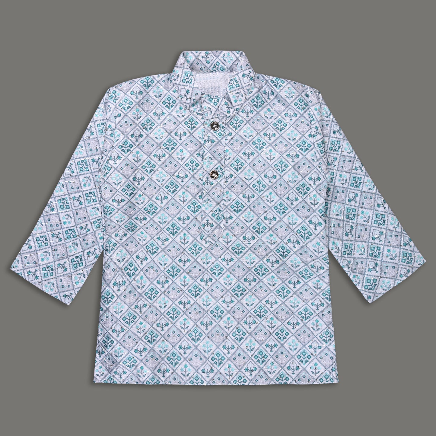 Boys Traditional Printed Art Silk Kurta and Dhoti Set