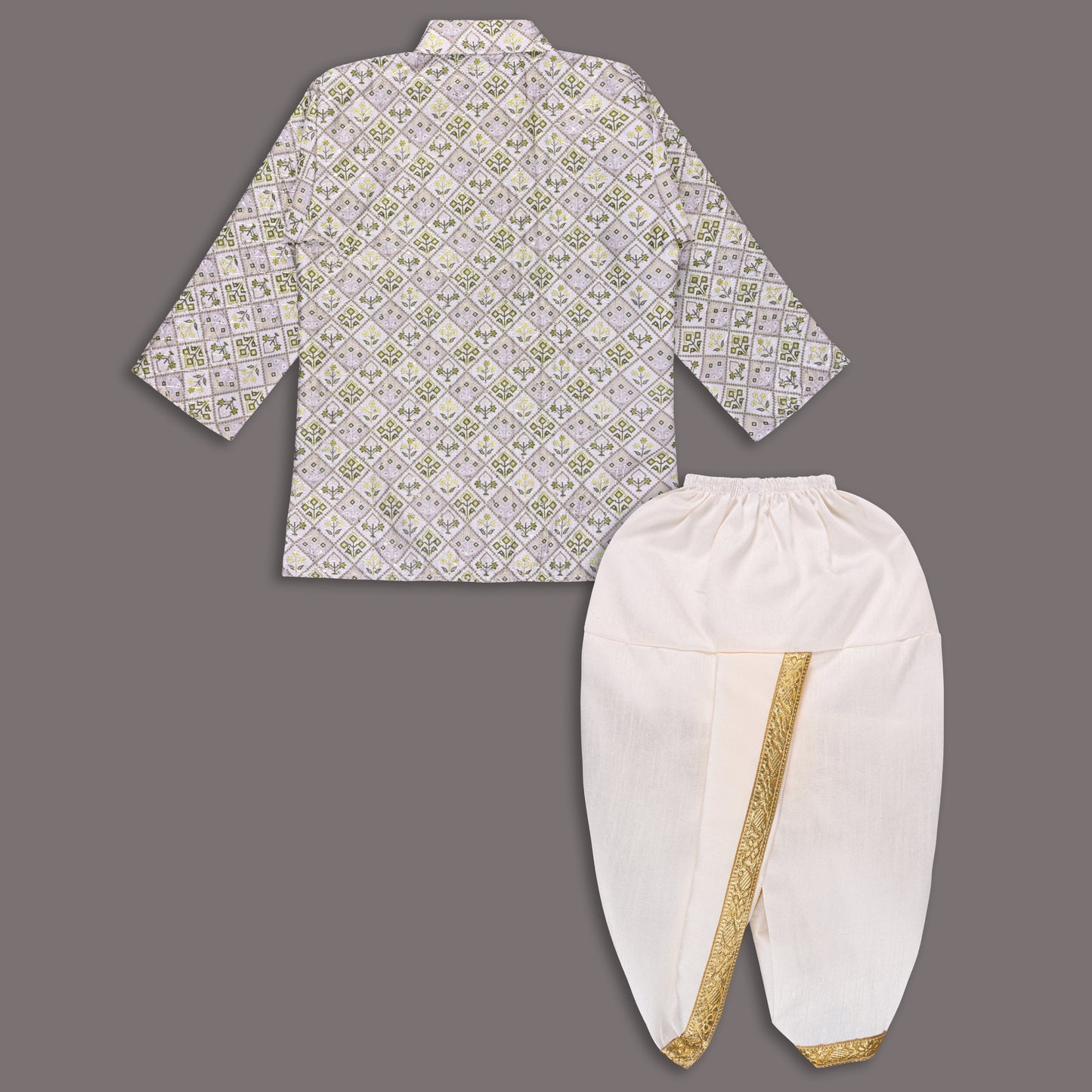 Boys Traditional Printed Art Silk Kurta and Dhoti Set