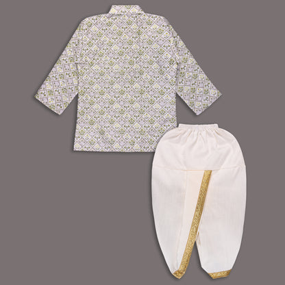 Boys Traditional Printed Art Silk Kurta and Dhoti Set