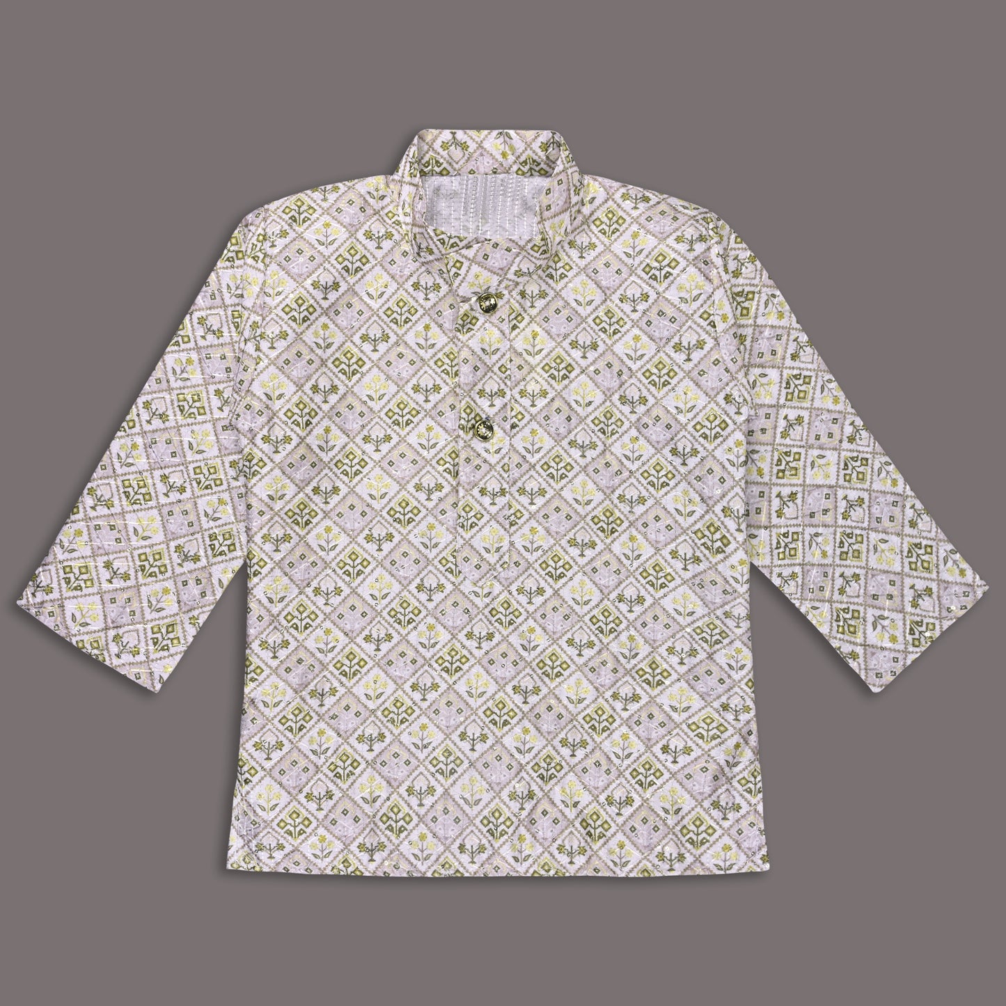 Boys Traditional Printed Art Silk Kurta and Dhoti Set