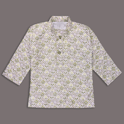 Boys Traditional Printed Art Silk Kurta and Dhoti Set